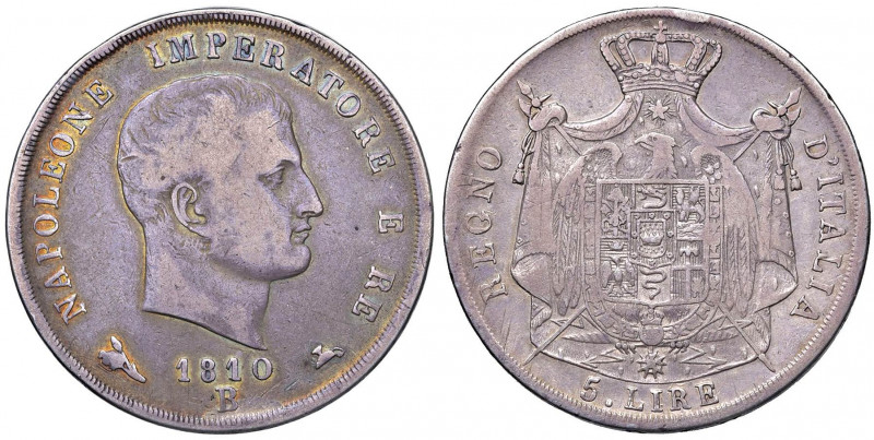 Napoleone (1805-1814) Bologna - 5 Lire 1810 puntali aguzzi, bordo incuso - Gig. ...