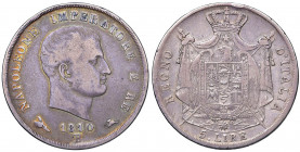 Napoleone (1805-1814) Bologna - 5 Lire 1810 puntali aguzzi, bordo incuso - Gig. 105 AG (g 24,72) RRRR Minimi colpetti al bordo