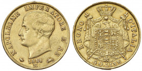 Napoleone (1805-1814) Milano - 40 Lire 1814 puntali sagomati, 14 della data su 0 - Gig. 82a AU (g 12,86) Da montatura con evidente appiccagnolo rimoss...