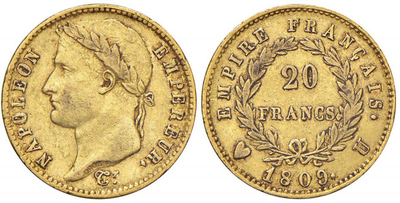 Napoleone (1805-1814) Torino - 20 Franchi 1809 - Gig. 14 AU (g 6,42) RRR Modesti...