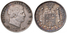 Napoleone (1805-1814) Venezia - 2 Lire 1813 Puntali sagomati, 1 su 0 e V su M - Gig. 146a AG (g 9,86) Graffietti al D/