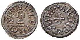BENEVENTO Ludovico e Angilberga (870-871) Denaro - MIR 244; MEC 1116 AG (g 1,00) RR Bellissimo esemplare dalla patina iridescente