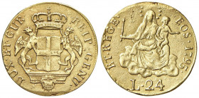 GENOVA Dogi biennali (1528-1797) 24 Lire 1795 - MIR 279/2 AU (g 4,76) RRR Proveniente da montatura