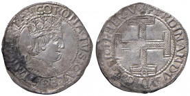 NAPOLI Ferdinando I d’Aragona (1458-1494) Coronato sigla C gotica dietro il busto - MIR 68/12 AG (g 3,76) Corrosioni al D/