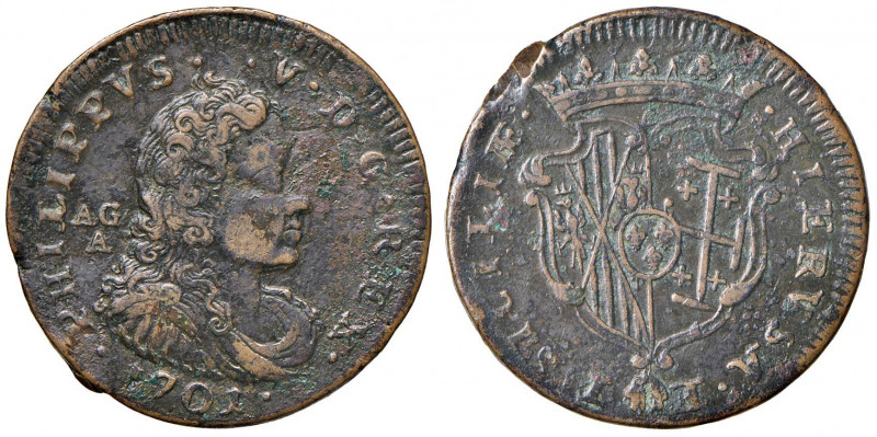 NAPOLI Filippo V (1700-1707) Grano 1701 - Magliocca 78 CU (g 9,24) Porosità supe...