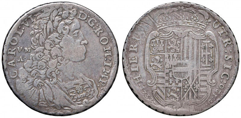 NAPOLI Carlo VI (1711-1734) Piastra 1733 Taglio cordonato - Magliocca 102 AG (g ...