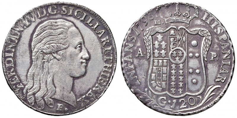 NAPOLI Ferdinando IV (1759-1816) Piastra 1798 - Magliocca 259 AG (g 27,47) Lucid...