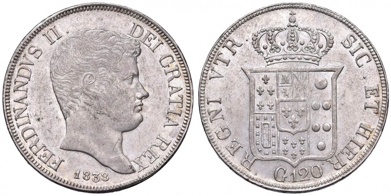 NAPOLI Ferdinando II (1830-1859) Piastra 1838 - Magliocca 544 AG (g 27,44) Colpe...