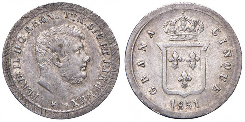 NAPOLI Ferdinando II (1830-1859) 5 Grana 1851 - Magliocca 663 AG (g 1,14) Minimi...