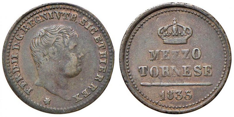 NAPOLI Ferdinando II (1830-1859) Mezzo tornese 1835 - Magliocca 789 CU (g 1,41)