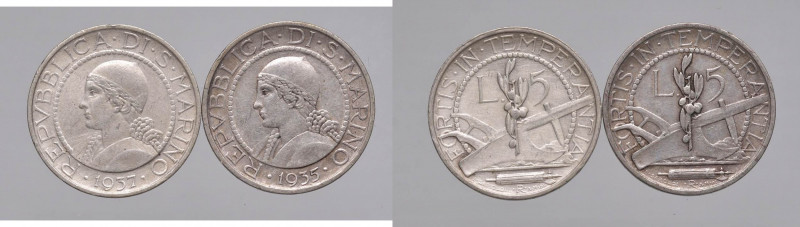 SAN MARINO 5 Lire 1935 e 1937 - AG Lotto di due monete come da foto