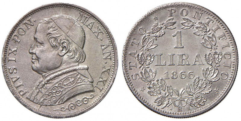 Pio IX (1846-1878) Lira 1866 A. XXI - Nomisma 874 AG (g 5,00)