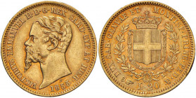Vittorio Emanuele II (1849-1861) 20 Lire 1855 T H - Nomisma 751 AU Minime limature (?) al bordo