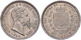Vittorio Emanuele II (1849-1861) 50 Centesimi 1860 M - Nomisma 818 AG Modestissima macchia al D/