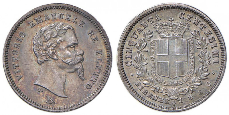 Vittorio Emanuele II re eletto (1859-1861) 50 Centesimi 1860 F - Nomisma 835 AG ...