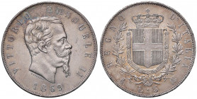 Vittorio Emanuele II (1861-1878) 5 Lire 1869 M - Nomisma 885 AG Minimi segnetti da contatto