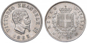 Vittorio Emanuele II (1861-1878) 50 Centesimi 1863 M stemma - Nomisma 923 AG R