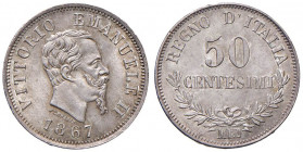 Vittorio Emanuele II (1861-1878) 50 Centesimi 1867 M valore - Nomisma 929 AG Conservazione eccezionale