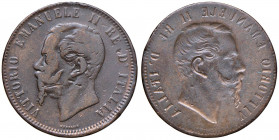 Vittorio Emanuele II (1861-1878) 10 Centesimi con rovescio incuso - CU Graffio al D/. Interessante e rarissimo errore di zecca