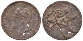 Vittorio Emanuele II (1861-1878) Medaglia in modulo 2 centesimi - CU (g 1,06 - Ø 20 mm) Screpolature. Curiosità ottenuta bulinando una moneta da 2 cen...