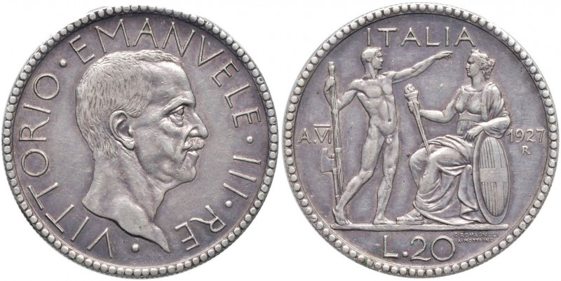 Vittorio Emanuele III (1900-1946) 20 Lire 1927 A. VI - Nomisma 1084 AG Sigillata...