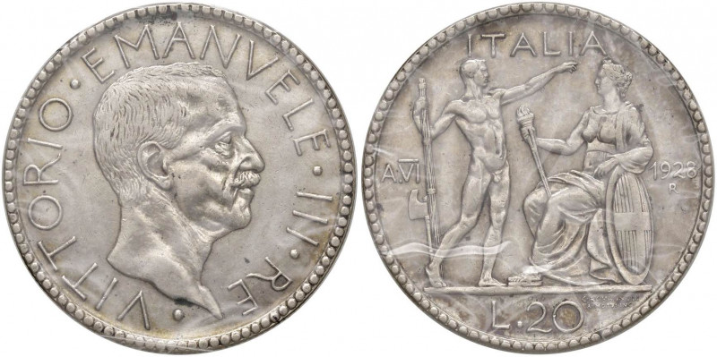 Vittorio Emanuele III (1900-1946) 20 Lire 1928 - Nomisma 1085 AG Sigillata BB/SP...