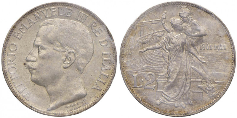 Vittorio Emanuele III (1900-1946) 2 Lire 1911 Cinquantenario - Nomisma 1162 AG S...