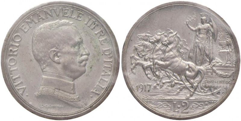 Vittorio Emanuele III (1900-1946) 2 Lire 1917 - Nomisma 1166 AG Sigillato SPL “d...