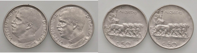 Vittorio Emanuele III (1900-1946) 50 Centesimi 1919 L e R - NI Lotto di due mone...