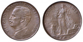 Vittorio Emanuele III (1900-1946) Centesimo 1918 - Nomisma 1406 CU Conservazione eccezionale in rame rosso
