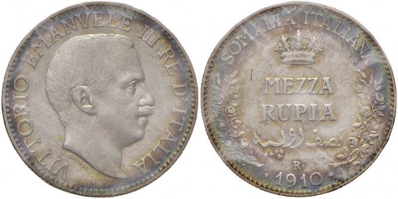 Vittorio Emanuele III (1900-1946) Somalia - Mezza rupia 1910 - Nomisma 1422 AG R...