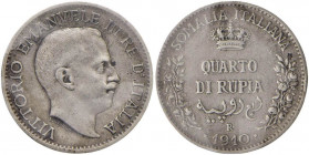 Vittorio Emanuele III (1900-1946) Somalia - Quarto di rupia 1910 - Nomisma 1427 AG Sigillato BB da Rollero