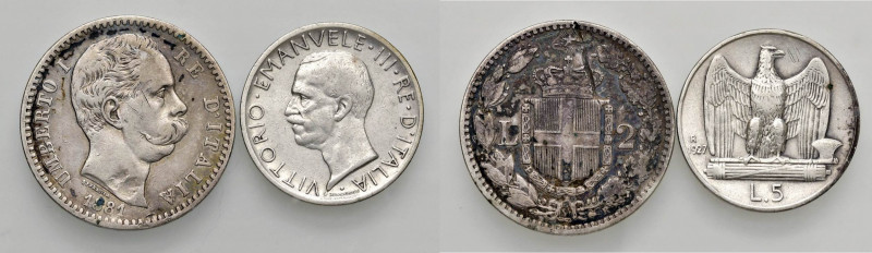 Lotto di 2 monete come da foto: 5 lire 1927 e 2 lire 1881