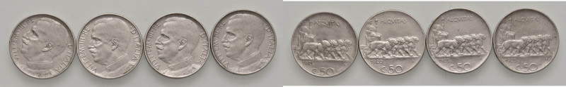 Vittorio Emanuele III (1900-1946) 50 centesimi 1920 L, 1921 R e 1925 R - Lotto d...