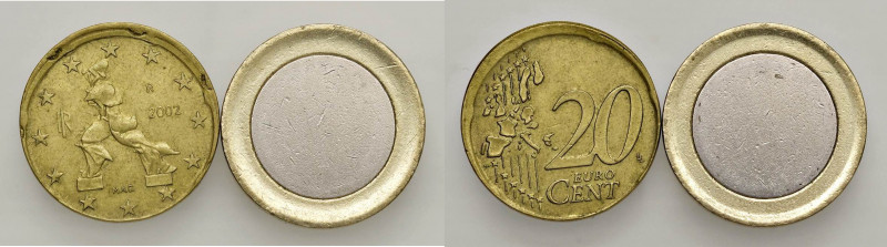 REPUBBLICA ITALIANA (1946-) 20 centesimi 2002 decentrato e tondello modulo euro ...