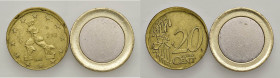 REPUBBLICA ITALIANA (1946-) 20 centesimi 2002 decentrato e tondello modulo euro - Lotto di due pezzi come da foto da esaminare. Non si accettano resi