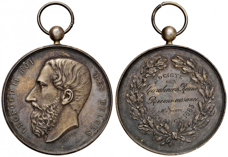 BELGIO Leopoldo II (1865-1909) Medaglia 1883 - AG (?) (g 37,17 - Ø 51 mm) Colpi ...