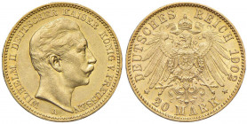 GERMANIA Prussia Guglielmo II (1888-1918) 20 Marchi 1902 - Fr. 3831 AU (g 7,98) Minimi graffietti al D/