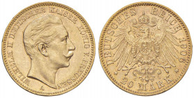 GERMANIA Prussia Guglielmo II (1888-1918) 20 Marchi 1906 - Fr. 3831 AU (g 7,95) Colpetto al bordo