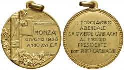 MEDAGLIE FASCISTE Medaglia A. XVI 1938 dedicata al Grand’ufficiale Giuseppe Cambiaghi Monza - AU (g 17,23 - Ø 32 mm) Marcato 750