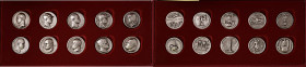 MEDAGLIE FASCISTE Astuccio contenente dieci medaglie datate da A. I a A. X dello Stabilimento Johnson, coniazione posteriore - Opus: RIP AG (g 17,13 c...