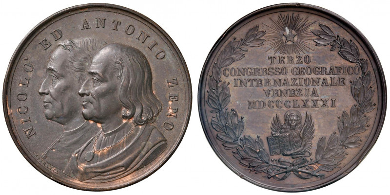 VENEZIA Medaglia 1881 Niccolò ed Antonio Zeno, Terzo congresso geografico intern...