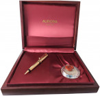 AURORA Portamine - Modello Colombo ’92 N. 0438/1492 - Mina 0,9 mm - Placcata d’oro e marcata con un punzone di antica fattura con fermaglio gioiello e...
