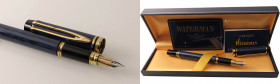 WATERMAN Penna stilografica - Linea “Ideal Paris”. Corpo della penna in resina preziosa a fantasia blu con finiture e fermaglio dorati. Pennino in oro...