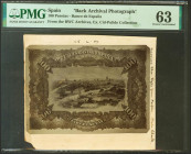 Prueba fotográfica de un billete no adoptado de 100 Pesetas similar al reverso del emitido el 15 de Julio de 1907 por Bradbury and Wilkinson, en Londr...
