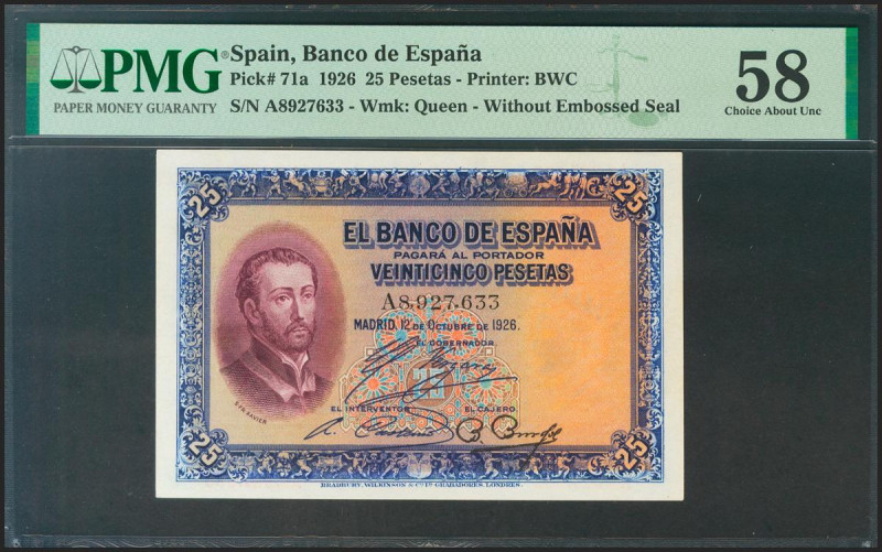 25 Pesetas. 12 de Octubre de 1926. Serie A. (Edifil 2021: 325a, Pick: 71a). Raro...