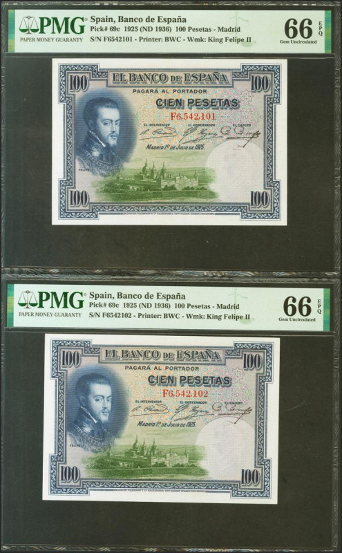 100 Pesetas. 1 de Julio de 1925. Pareja correlativa. Serie F, última serie emiti...