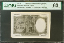 Prueba fotográfica de un billete no adoptado de 25 Pesetas (muy similar al del reverso de 1000 Pesetas emitido el 1 de Julio de 1925), con numeración ...