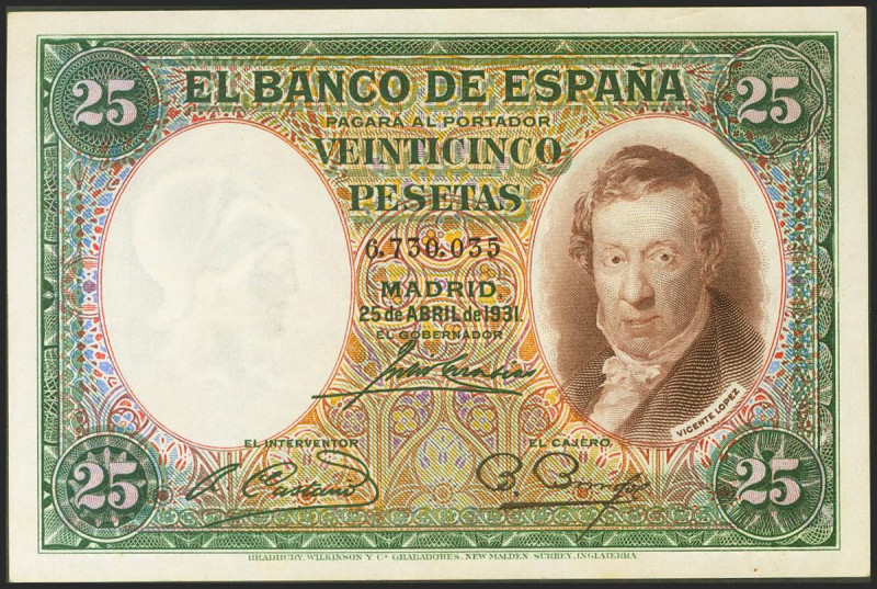 25 Pesetas. 25 de Abril de 1931. Sin serie. (Edifil 2021: 358). Conserva gran pa...