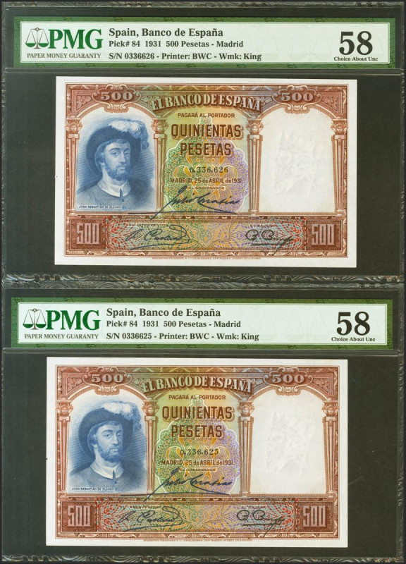 500 Pesetas. 25 de Abril de 1931. Pareja correlativa. Sin serie. (Edifil 2021: 3...